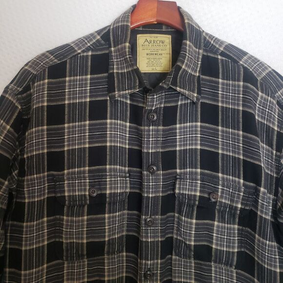 Vintage Arrow‎ Blue Jean Company Flannel Quilted Work Chore Shirt Shacket. Sz L - Picture 3 of 10